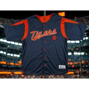 Detroit Tigers Dynasty Series Embroidered Jersey Mens L (42-44) MLB Blue Orange
